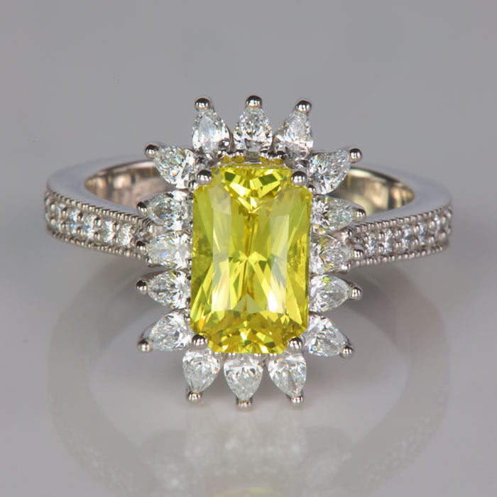 platinum yellow sapphire and diamond gemstone ring beautiful rare 