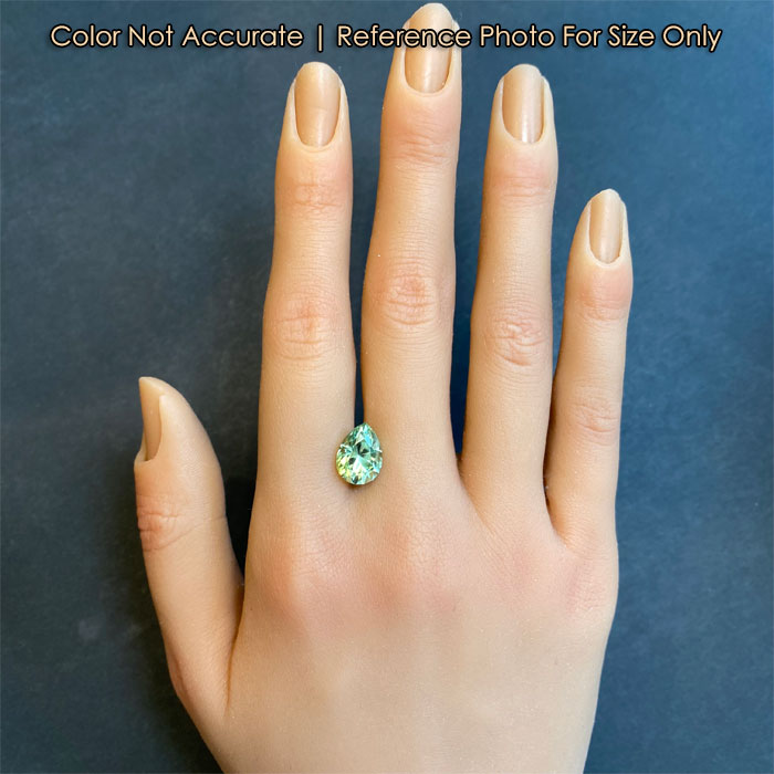hand size reference to pear tourmaline gemstone