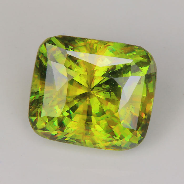 green sphene gemstone antique cushion cut great dispersion