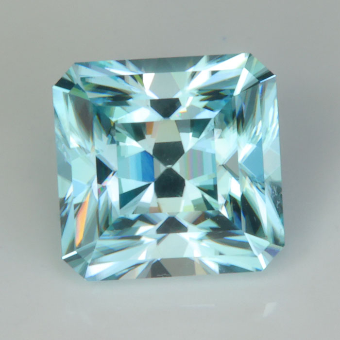 blue zircon gemstone in square barion cut