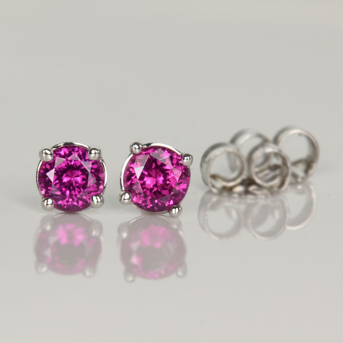 Purple Garnet 4mm Gemstone Earrings in White Gold