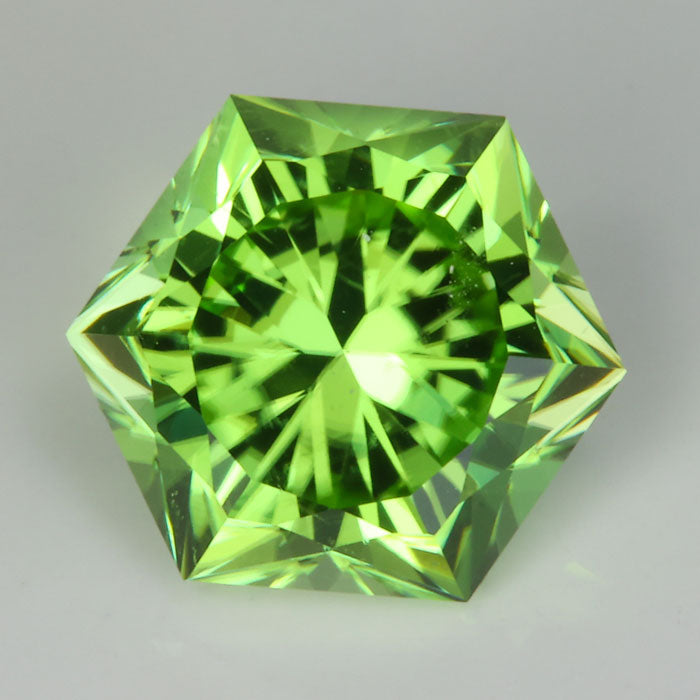 green color peridot hexagon gemstone 