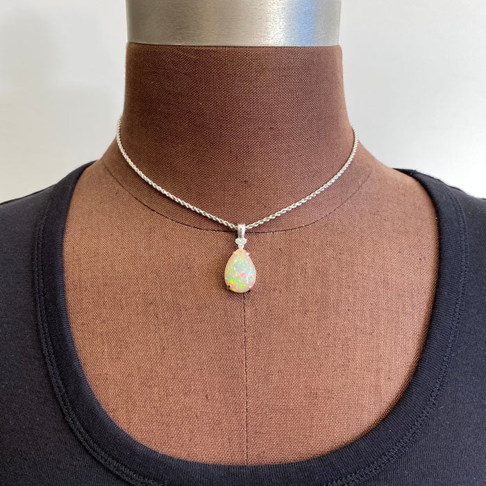 white gold diamond opal pendant
