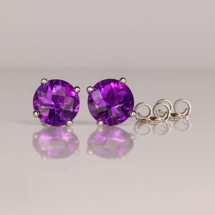 amethyst checkered stud earrings white gold
