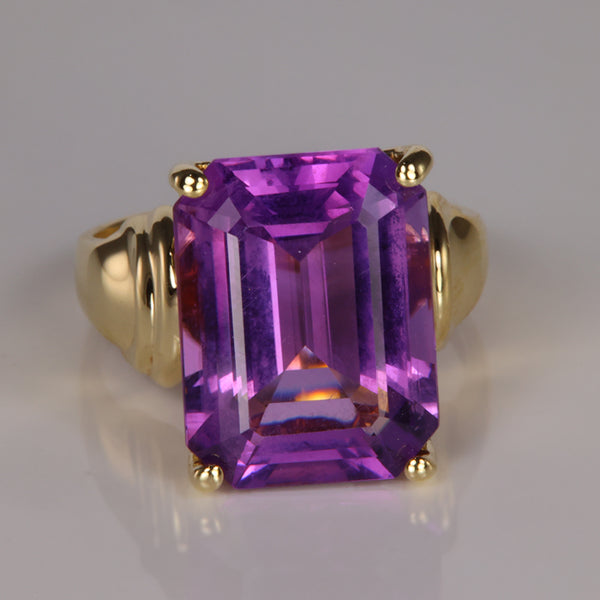10K Yellow Gold Amethyst Statement Ring 8.84 Carats - Moriartys Gem Art