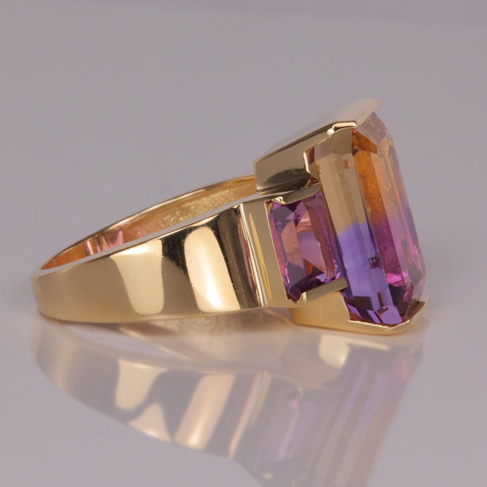 yellow gold estate ring with ametrine gemstone and amethyst