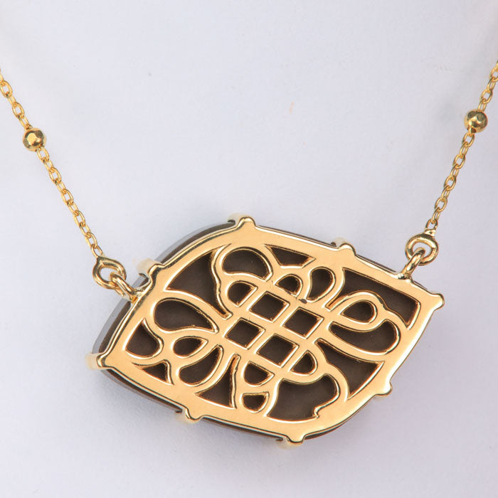 yellow gold back of ammolite gemstone necklace