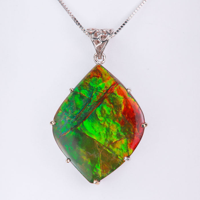 multicolor ammolite ammonite gemstone pendant in white gold
