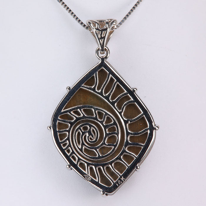 white gold ammolite pendant back