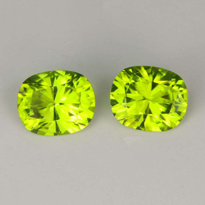 natural green peridot gemstones pair antique cushion cut