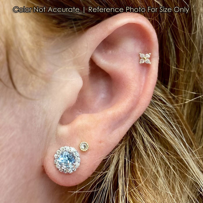 white gold aquamarine diamond halo earrings size on ear
