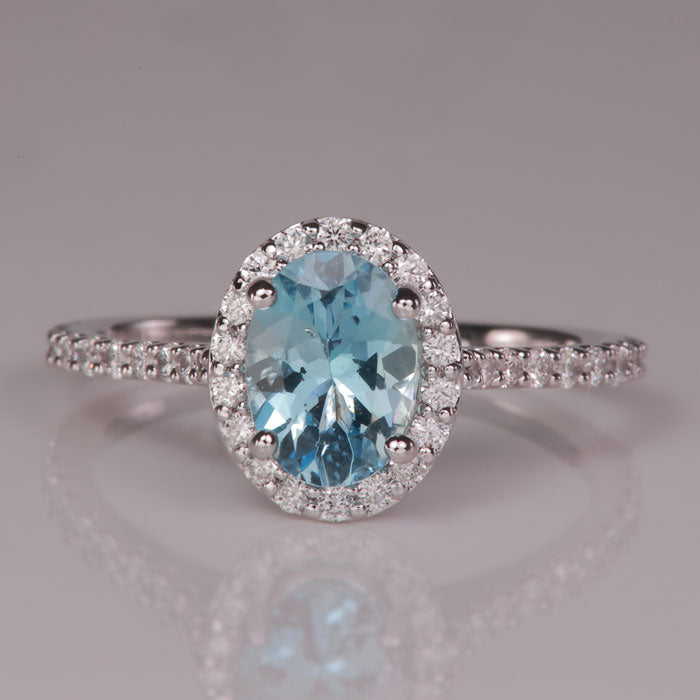 white gold natural aquamarine gemstone ring with diamonds 
