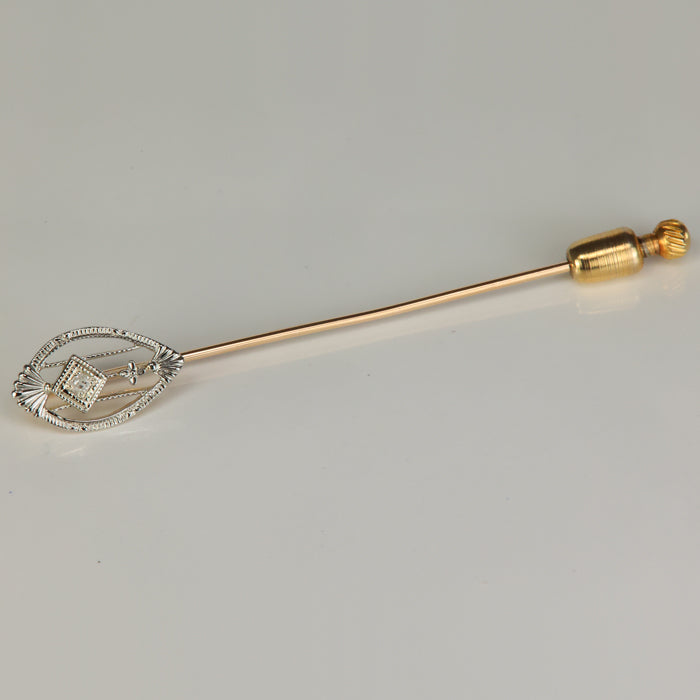 yellow and white gold art deco style pin
