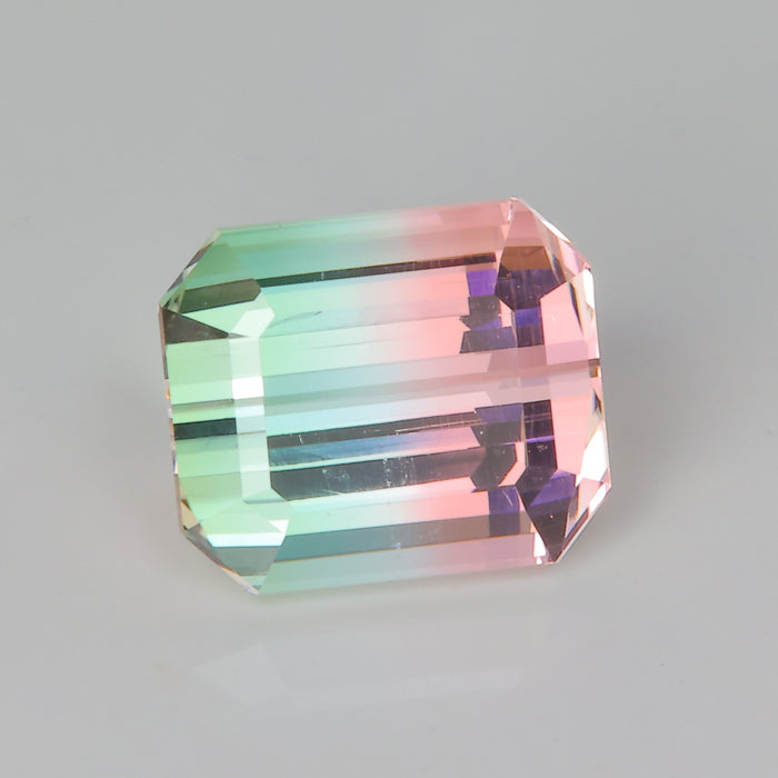 bicolor green and pink tourmaline gemstone emerald cut natural color 
