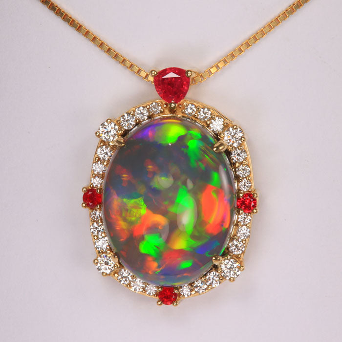 black opal fine red ruby diamond yellow gold pendant