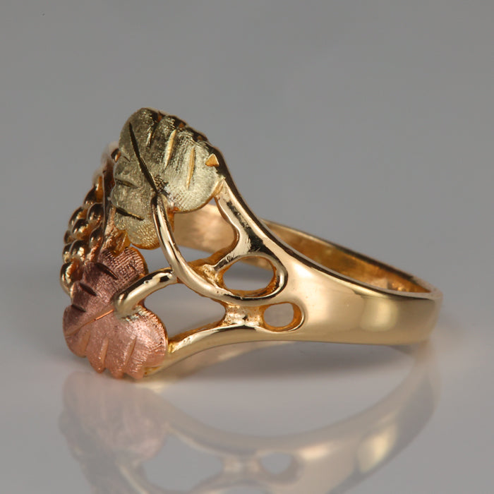 yellow and rose gold estate leaf ring