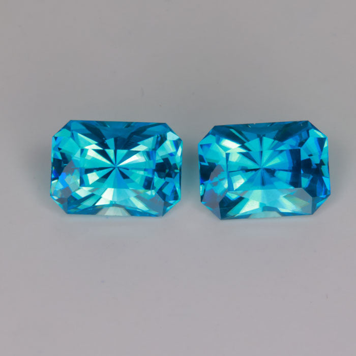 Emerald Cut Natural Blue Zircon Pair of Gemstones