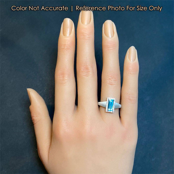 blue zircon gemstone ring with diamonds size to a hand