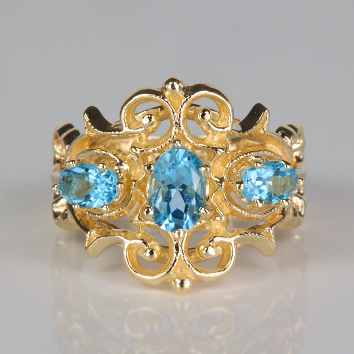 oval cut greenish blue topaz estate ring