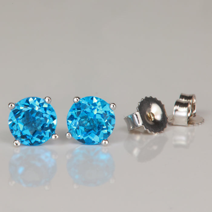 round brilliant swiss blue topaz earrings