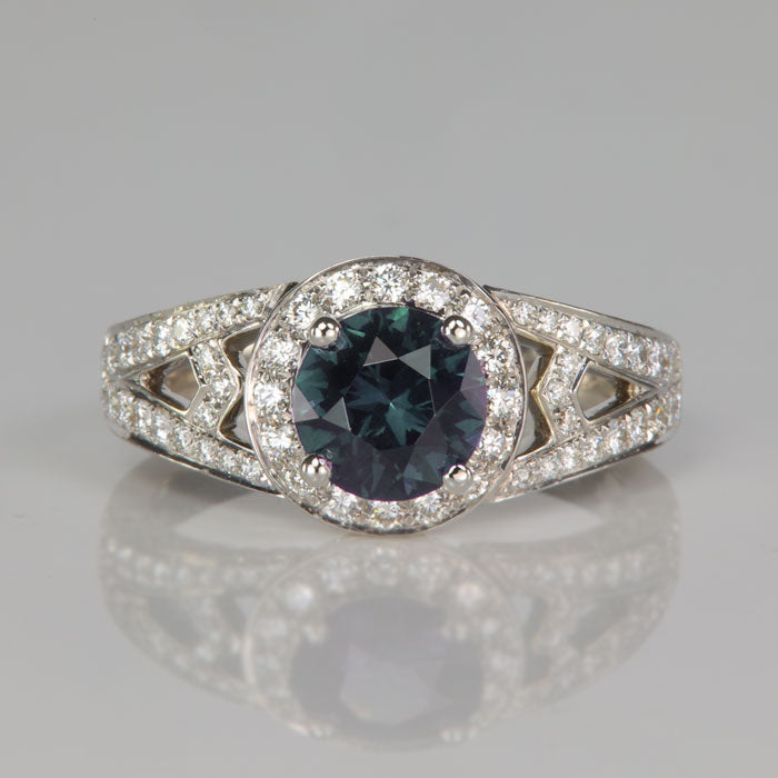 color change garnet gemstone ring white gold with natural diamonds