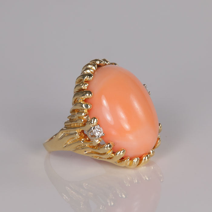 coral and diamond ring yellow gold