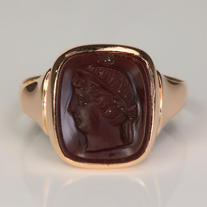 gold ring with carved intaglio vintage