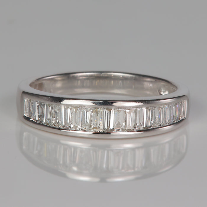 white gold trapezoid cut diamond ring channel set