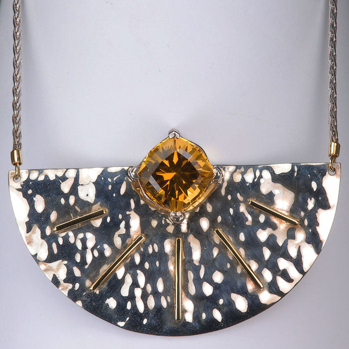 sterling silver yellow gold citrine gemstone pendant necklace wheat chain