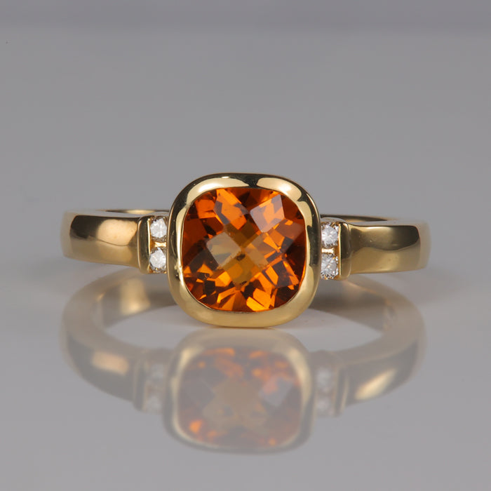 Yellow Gold Citrine Gemstone Ring With Diamond Accents