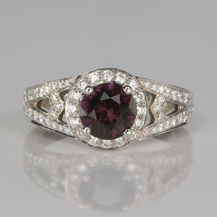 garnet gem ring color changing with diamonds