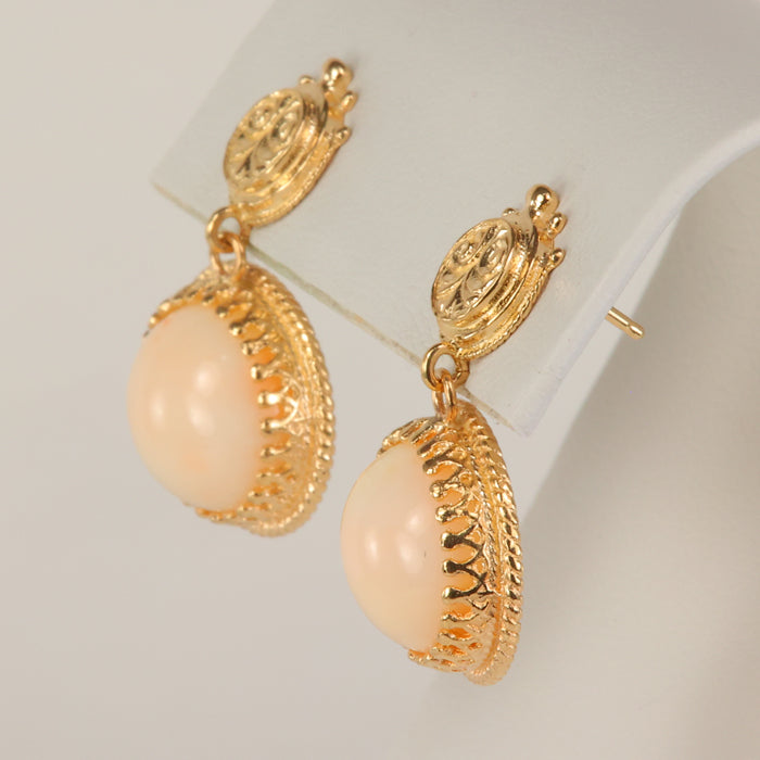 coral and yellow gold dangle earrings