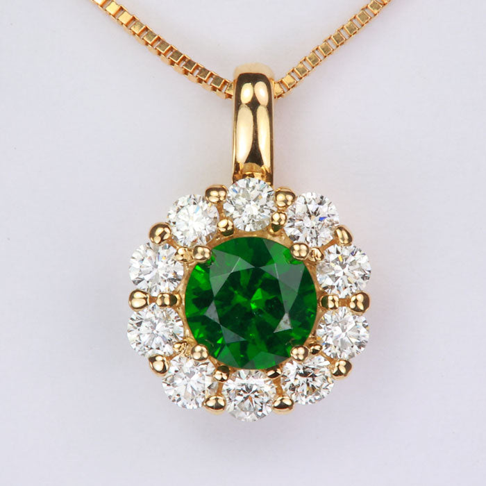 yellow gold green demantoid garnet pendant with diamonds 
