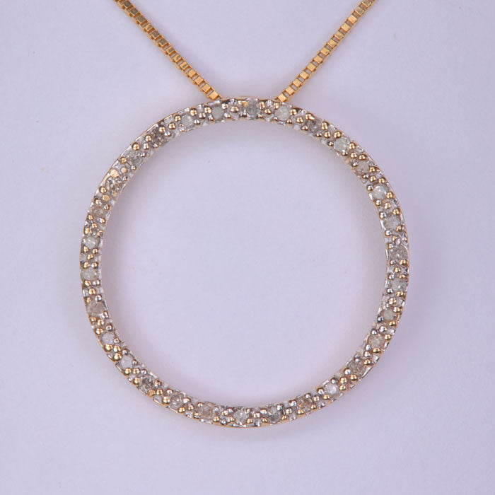 yellow gold diamond accent pendant circular
