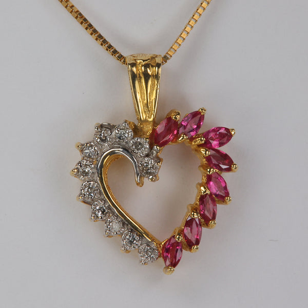 14K Yellow Gold Ruby Heart Pendant With Diamonds .50cts - Moriartys Gem Art