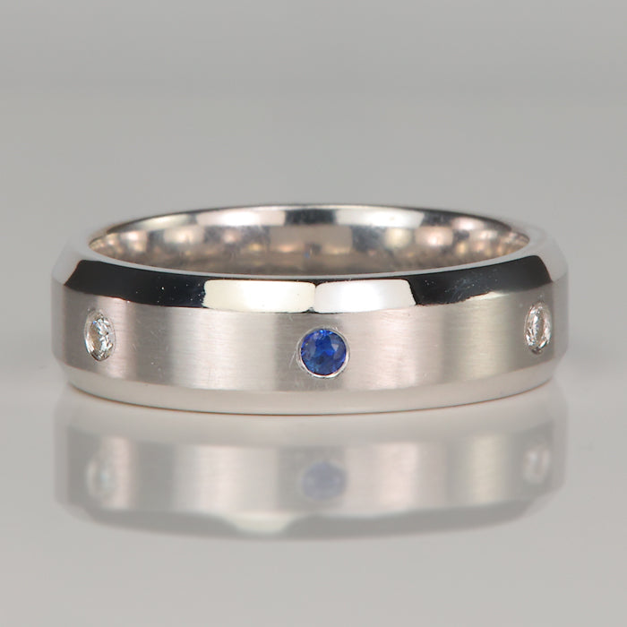 white gold diamond and sapphire band