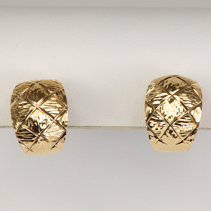 yellow gold estate quilted style earrings