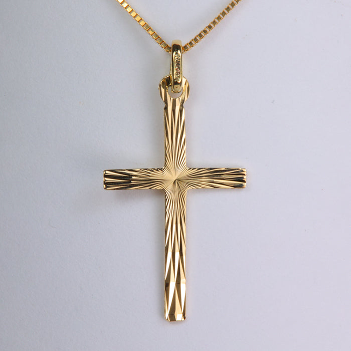 estate yellow gold cross pendant diamond cut detail