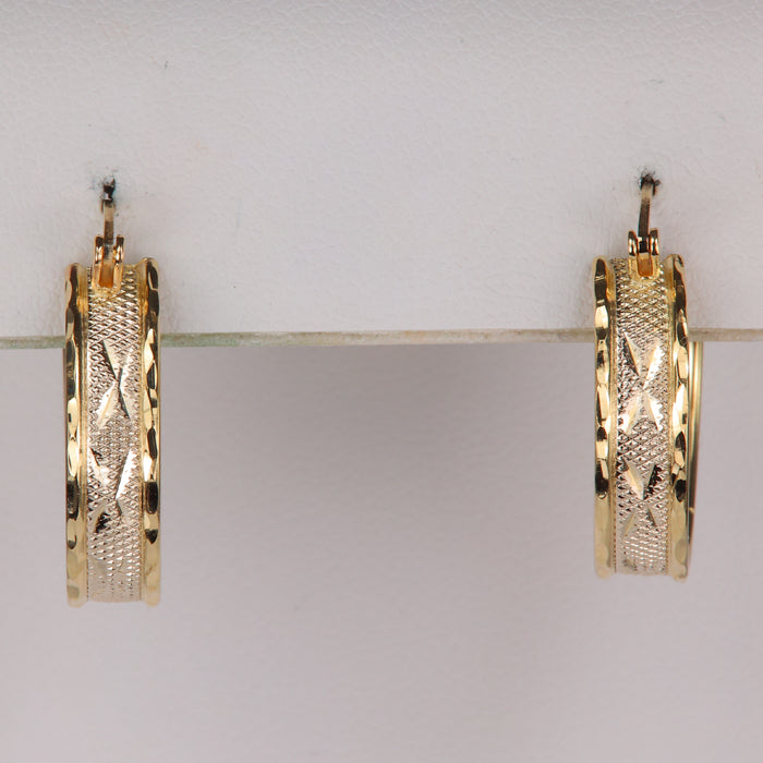 yellow gold diamond cut detailed hoop estate earrings