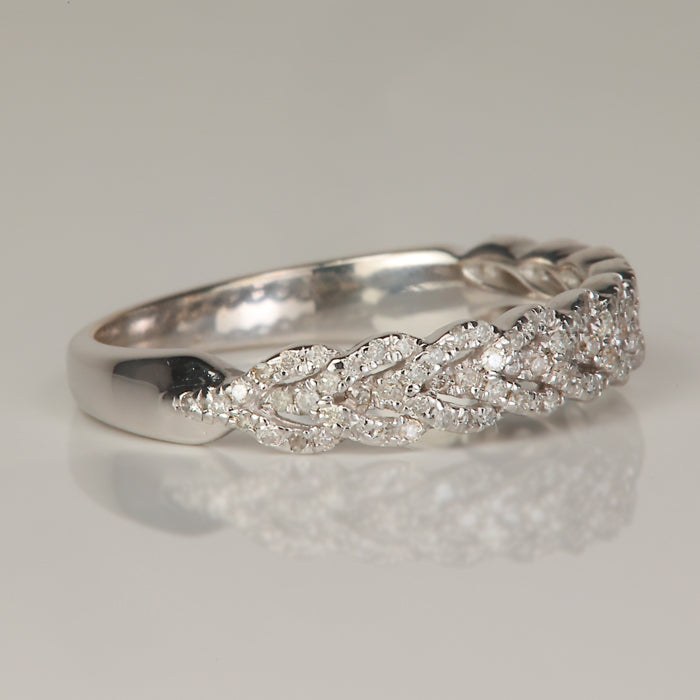 white gold braided diamond ring