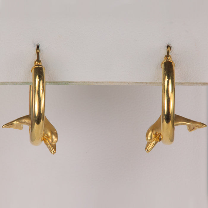yellow gold dolphin hoops