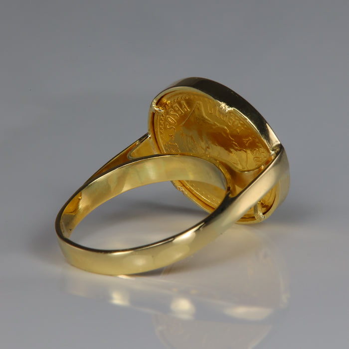 yellow gold dos y medio pesos estate coin ring