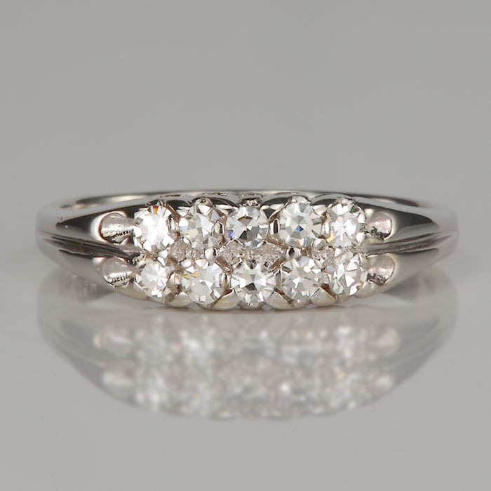 white gold estate diamond ring with two rows of diamonds