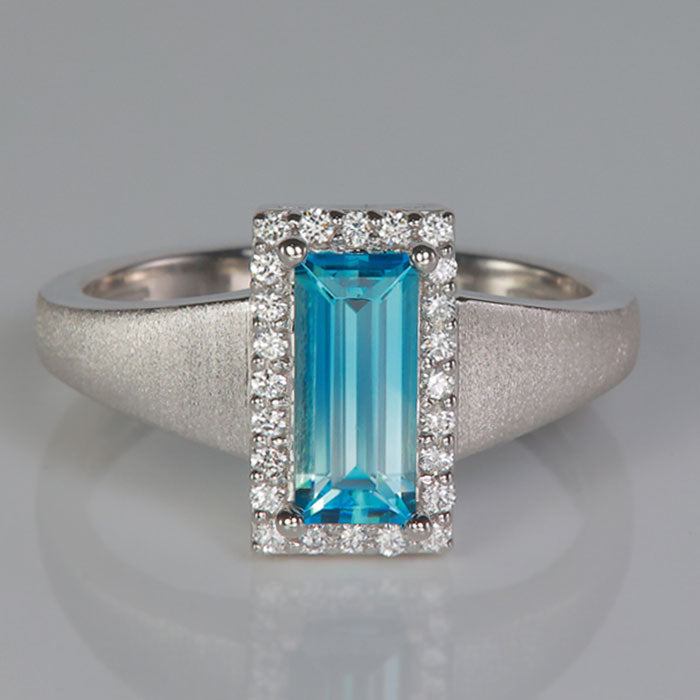 blue zircon diamond platinum ring