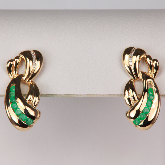 yellow gold and emerald earrings with diamond accents