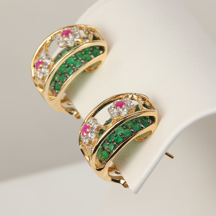 yellow gold emerald ruby and diamond earrings