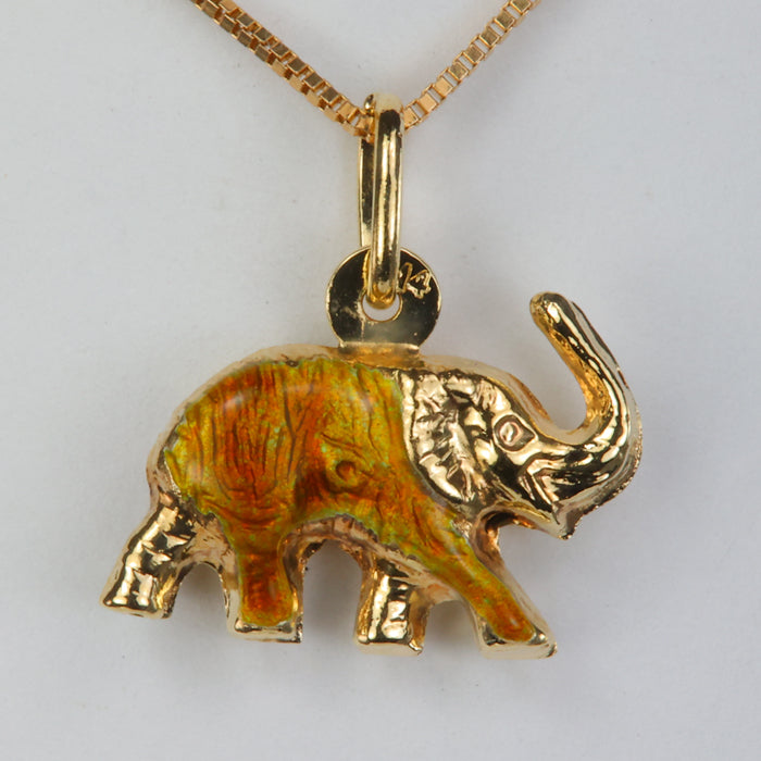 yellow gold enameled elephant pendant