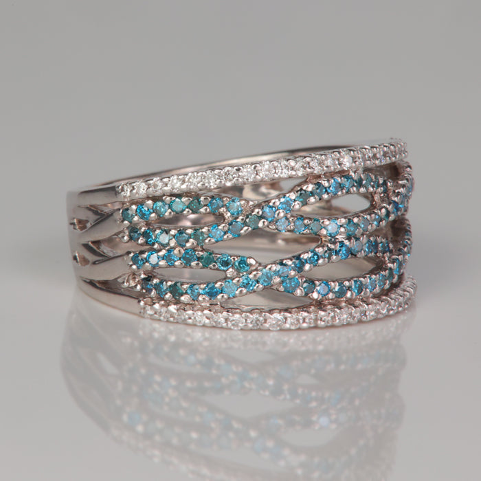 white gold diamond and blue diamond ring