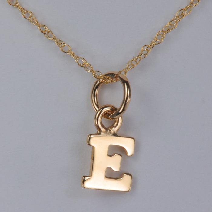 yellow gold E initial letter charm