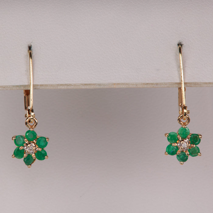 yellow gold emerald gemstone and diamond earrings 
